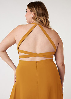 Azazie Clarice Abiti da Damigella Abito A-Line in Chiffon con Scollo Halter Caramello image10