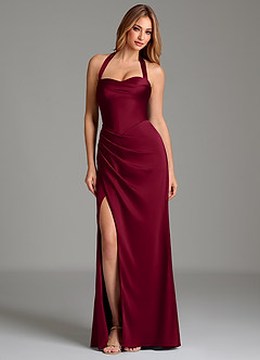 Azazie Serenity Bridesmaid Dresses Burgundy Mermaid Sweetheart Neckline Stretch Satin Dress image3