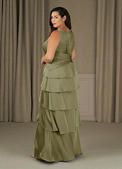Azazie Viola Mother of the Bride Dresses Pistachio A-Line Pleated Stretch Satin Dress image8