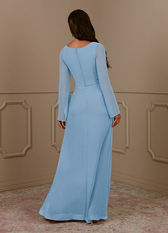 Azazie Belinda vestidos de madre de la novia Vestido de Azul Pálido de Gasa de Corte en A con Cuello en V Plisado image2