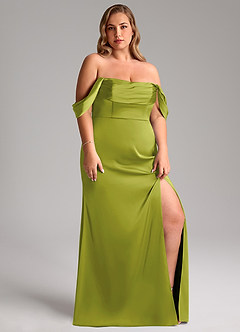 Azazie Saige Vestidos de damas de honor Vestido de Hierba De Limón de Satén Elástico de Corte Recto con Vestidos sin tirantes image13