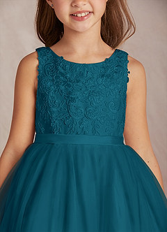 Azazie Calla Flower Girl Dresses Ink Blue Ball-Gown Lace Tulle Dress image6