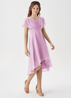 Azazie Graciela Junior Candy Pink A-Line Pleated Chiffon Dress image5