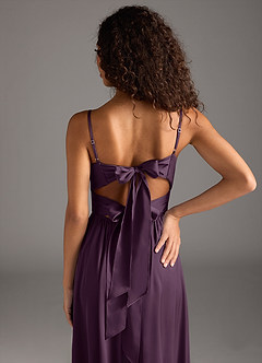 Azazie Zeya Bridesmaid Dresses Plum A-Line Pleated Stretch Satin Dress image4