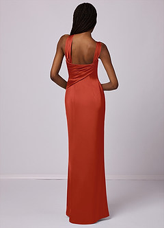 Barbie ♥ Azazie Bridesmaid Dresses Rust Mermaid One Shoulder Stretch Satin Dress image2