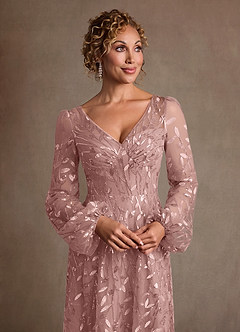 Azazie Mazie 신부의 어머니 드레스 A라인 레이스 얇실버 명주 그물 플로어 길이 드레스 image7