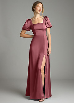 Azazie Fyona Bridesmaid Dresses Desert Rose A-Line Pleated Stretch Satin Dress image9