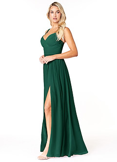 Azazie Chanel Abiti da Damigella Abito A-Line in Chiffon Plissettato Smeraldo image3