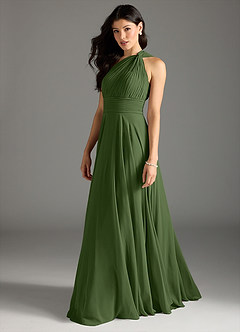 Azazie Charlize Bridesmaid Dresses Olive A-Line One Shoulder Chiffon Dress image11