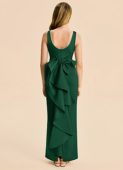 Azazie Emi Junior Dark Green Sheath Bow Stretch Satin Dress image5