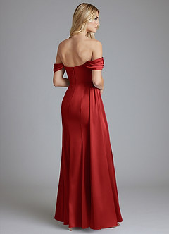 Azazie Amyra Bridesmaid Dresses Pomegranate Mermaid Off the Shoulder Stretch Satin Convertible Dress image2