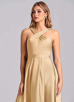 Azazie Dixie Suknie dla druhen Linia A Pofałdowany Satyna elastyczna Do ziemi Sukienka image6