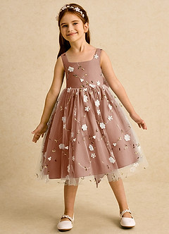 Azazie Bean Flower Girl Dresses Bronzer Ball-Gown Sleeveless Tulle Dress image3