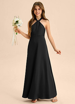 Azazie Beah Junior Robe Trapèze en Satin extensible Plissée Noir image3