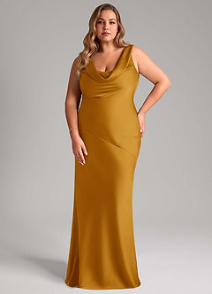 Azazie Rylina Bridesmaid Dresses Butterscotch Mermaid Stretch Satin Dress image7