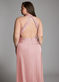 Azazie Gracelynn Robes de demoiselle d'honneur Robe Fourreau en Satin extensible Plissé Rose Poudré image17