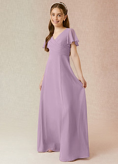Azazie Induh Junior Wisteria A-Line Ruched Chiffon Dress image3