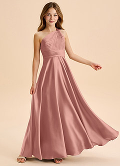 Azazie Charlize Junior Rosette A-Line Pleated Stretch Satin Dress image5