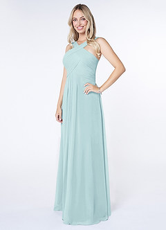 Azazie Kaleigh Bridesmaid Dresses Sea Glass A-Line Pleated Chiffon Dress image3