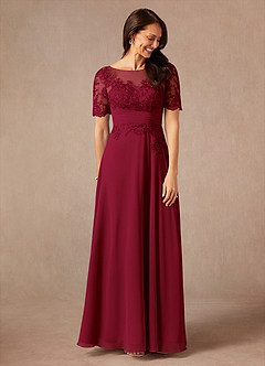 Azazie Raissa Mother of the Bride Dresses Burgundy A-Line Lace Chiffon Dress image7