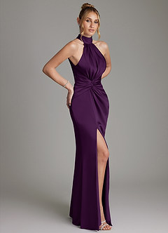 Azazie Gracelynn Vestidos de damas de honor Vestido de Uva de Satén Elástico de Corte Recto con Plisado image7