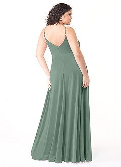 Azazie Evalin Bridesmaid Dresses Eucalyptus A-Line V-Neck Pleated Mesh Dress image8