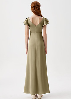 Azazie Omari Junior Moss Green A-Line Pleated Stretch Satin Dress image7