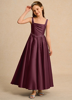Azazie Mochi Girls Formal Abiti da Ragazza di Fiori Abito Principessa in Raso Opaco Plissettato Cabernet image6