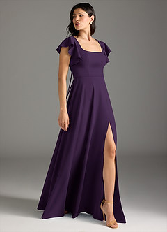 Azazie Bondi Final Sale Plum A-Line Ruched Stretch Crepe Dress image5