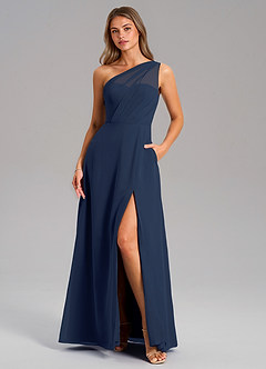 Azazie Phaedra Bridesmaid Dresses Dark Navy A-Line One Shoulder Chiffon Dress image3