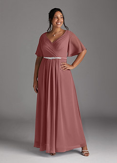 Azazie Tricia Mother of the Bride Dresses Desert Rose A-Line V-Neck Pleated Chiffon Dress image10