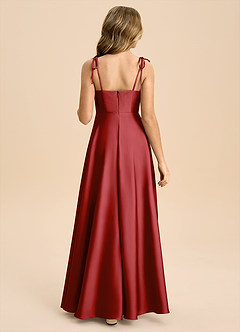 Azazie Popsy Junior Pomegranate A-Line Bow Stretch Satin Dress image3