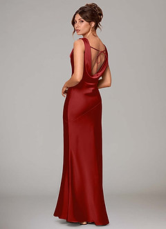 Azazie Rylina Bridesmaid Dresses Pomegranate Mermaid Stretch Satin Dress image4