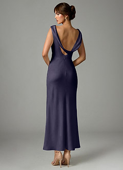 Azazie Kieryn Robes de demoiselle d'honneur Robe Sirène en Satin extensible Plissée Bleu Orageux image5