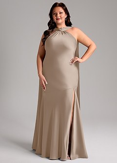 Azazie Kinsley Bridesmaid Dresses Taupe Mermaid Side Slit Stretch Satin Dress image7