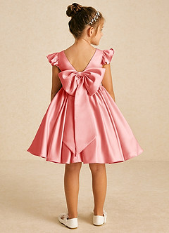 Azazie Tootsie Flower Girl Dresses Coral A-Line Bow Matte Satin Dress image2