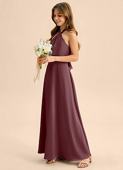 Azazie Beah Junior Sangria A-Line Pleated Stretch Satin Dress image7