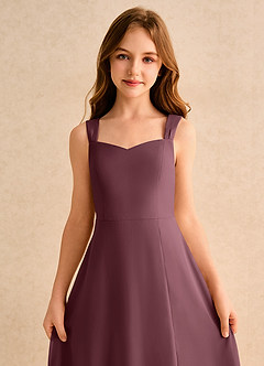 Azazie Makani Girls Formal Blumenmädchenkleider A-Linie Herzausschnitt Chiffon Kleid Sangria image6