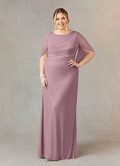 Azazie Belladonna vestidos de madre de la novia Vestido de Rosa Polvorienta de Malla de Sirena con Cuello en V Plisado image7