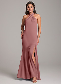 Azazie Lorena Bridesmaid Dresses Desert Rose Mermaid Pleated Chiffon Dress image1