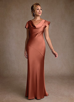 Azazie Shelby Final Sale Clay Mermaid Pleated Stretch Satin Dress image3