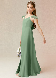 Azazie Everett Junior Matcha A-Line Chiffon Dress image3