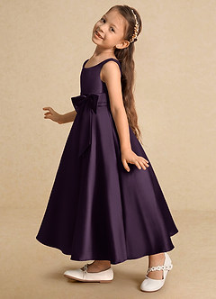 Azazie Lindy Flower Girl Dresses Plum A-Line Pleated Matte Satin Dress image8