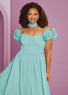 Barbie ♥ Azazie Jurken voor bruidsmeisjes Converteerbaar Jurk van Chiffon met A-Lijn Off the Shoulder Aqua image20