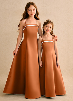 Azazie Izel Girls Formal Flower Girl Dresses Ivory Copper A-Line Pleated Matte Satin Dress image2