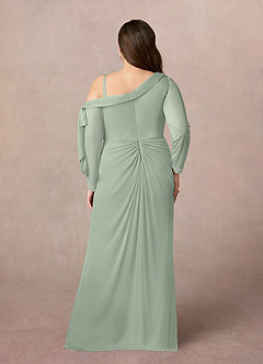 Azazie Marna Mother of the Bride Dresses Dusty Sage Sheath One Shoulder Mesh Dress image3