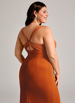 Azazie Mero Bridesmaid Dresses Burnt Orange Mermaid Pleated Velvet Dress image9
