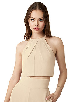Azazie Kenzi Bridesmaid Dresses Champagne Pleated Chiffon Jumpsuit image5