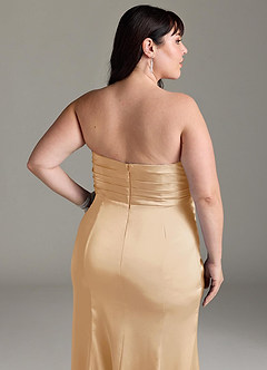 Azazie Yola Vestidos de damas de honor Vestido de Oro de Satén Elástico de Corte Recto Convertible con Cuello en V Plisado image15