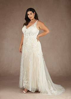 Azazie Konstantin Abiti da Sposa Abito Sirena in Tulle Lustrini Bianco Diamante Champagne image8